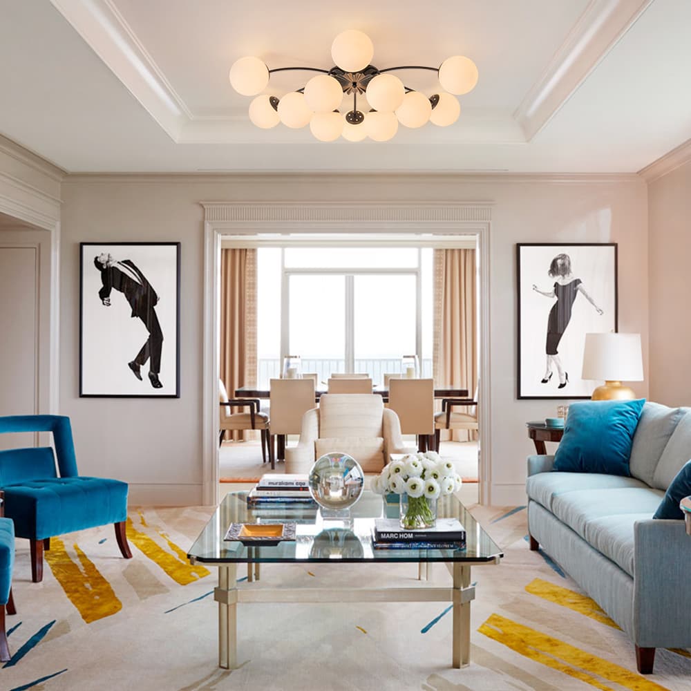 Modern 12 - Light Opal Glass Globe Chandelier - LightfixturesUAE