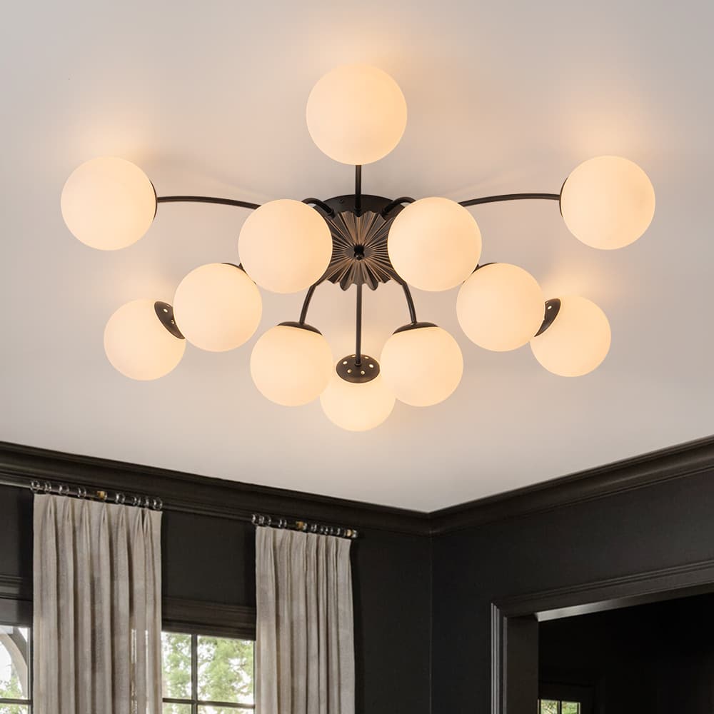 Modern 12 - Light Opal Glass Globe Chandelier - LightfixturesUAE