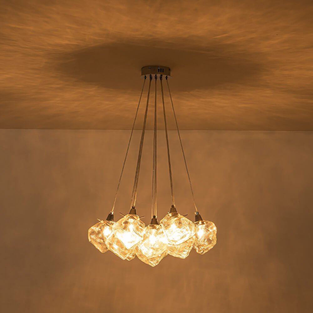 Modern 13 - Light Chrome Ice Cube Glass Chandelier - LightfixturesUAE
