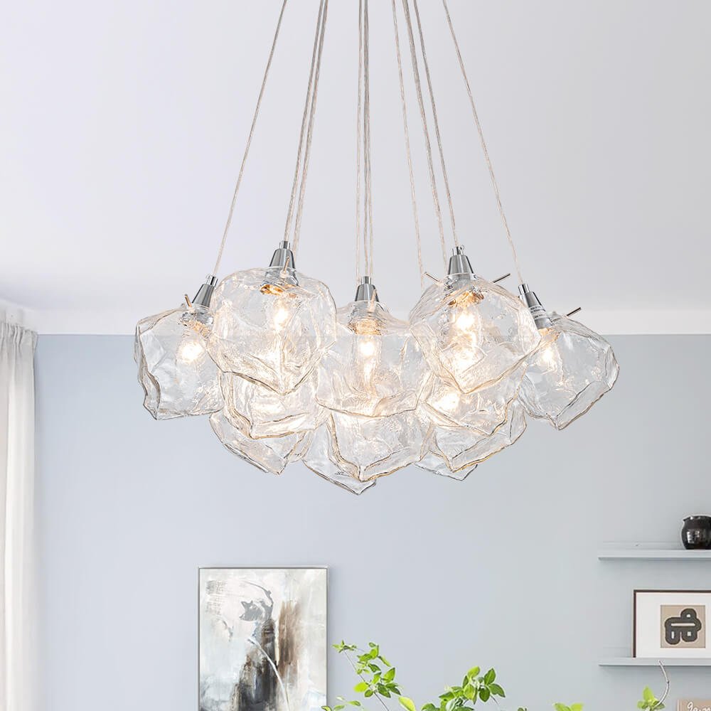 Modern 13 - Light Chrome Ice Cube Glass Chandelier - LightfixturesUAE
