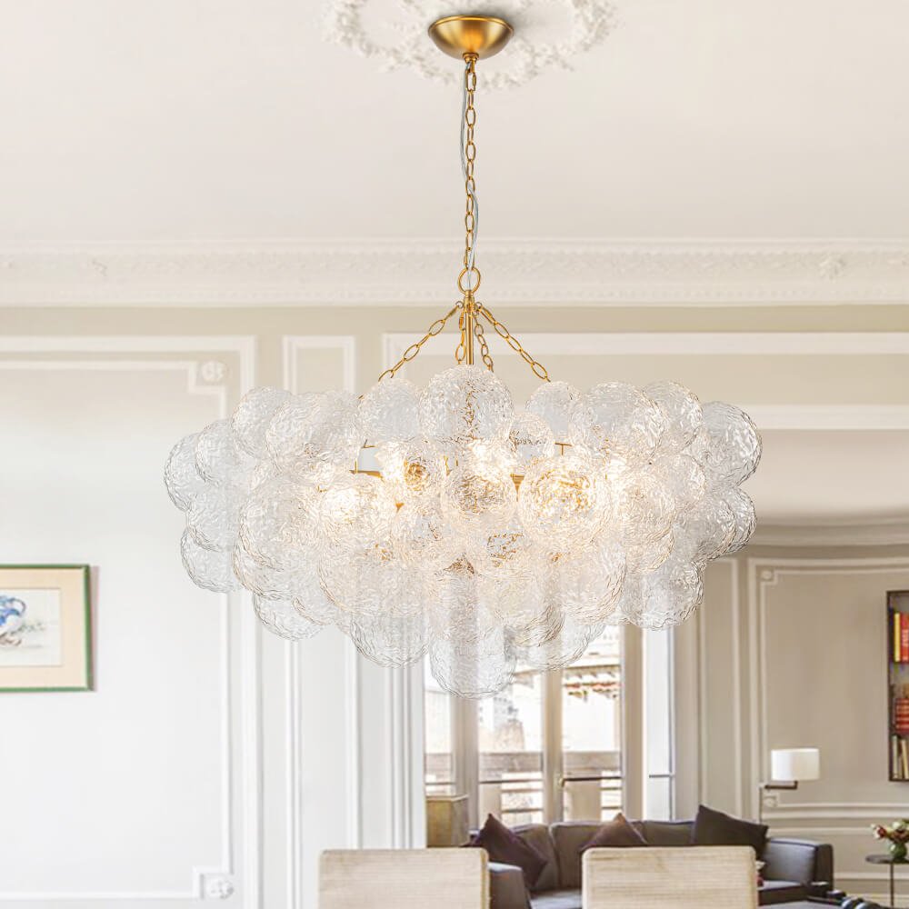 Modern 15 - Light Cluster Water Ripple Glass Bubble Chandelier - LightfixturesUAE