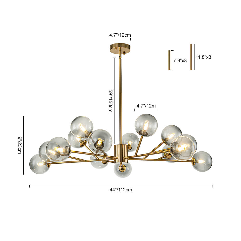 Modern 15 - Light Smoked Gradient Glass Globe Chandelier - LightfixturesUAE