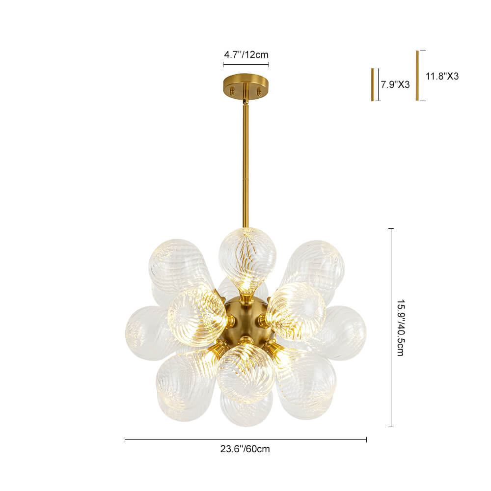 Modern 18 - Light Clear Stripe Glass Bubble Cluster Chandelier - LightfixturesUAE