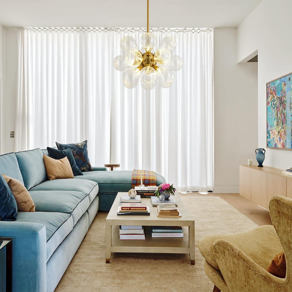 Modern 18 - Light Clear Stripe Glass Bubble Cluster Chandelier - LightfixturesUAE