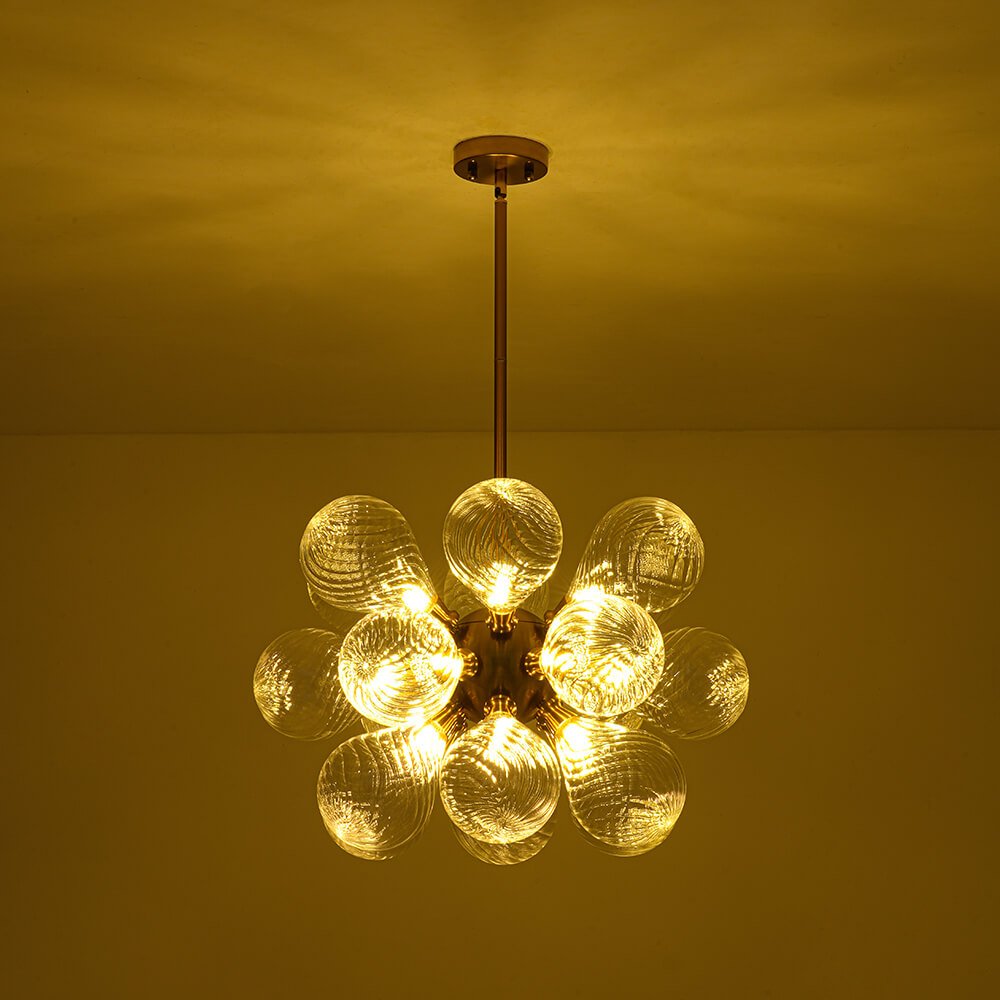 Modern 18 - Light Clear Stripe Glass Bubble Cluster Chandelier - LightfixturesUAE