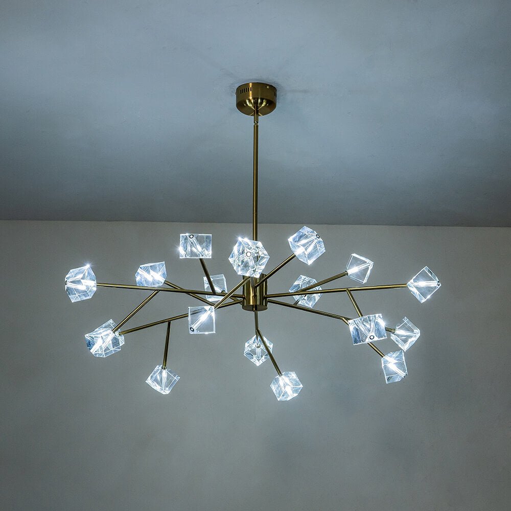 Modern 18 - Light Linear Sputnik Cluster Cube Crystal Chandelier - LightfixturesUAE
