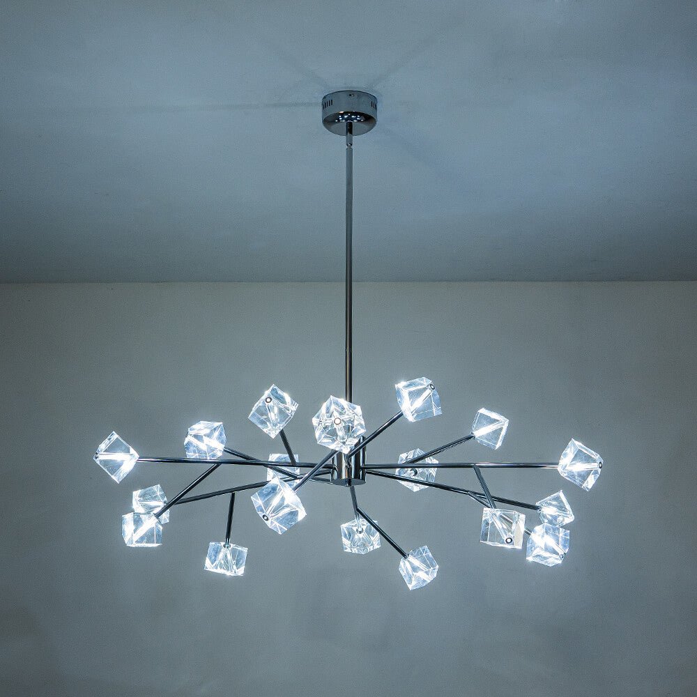 Modern 18 - Light Linear Sputnik Cluster Cube Crystal Chandelier - LightfixturesUAE