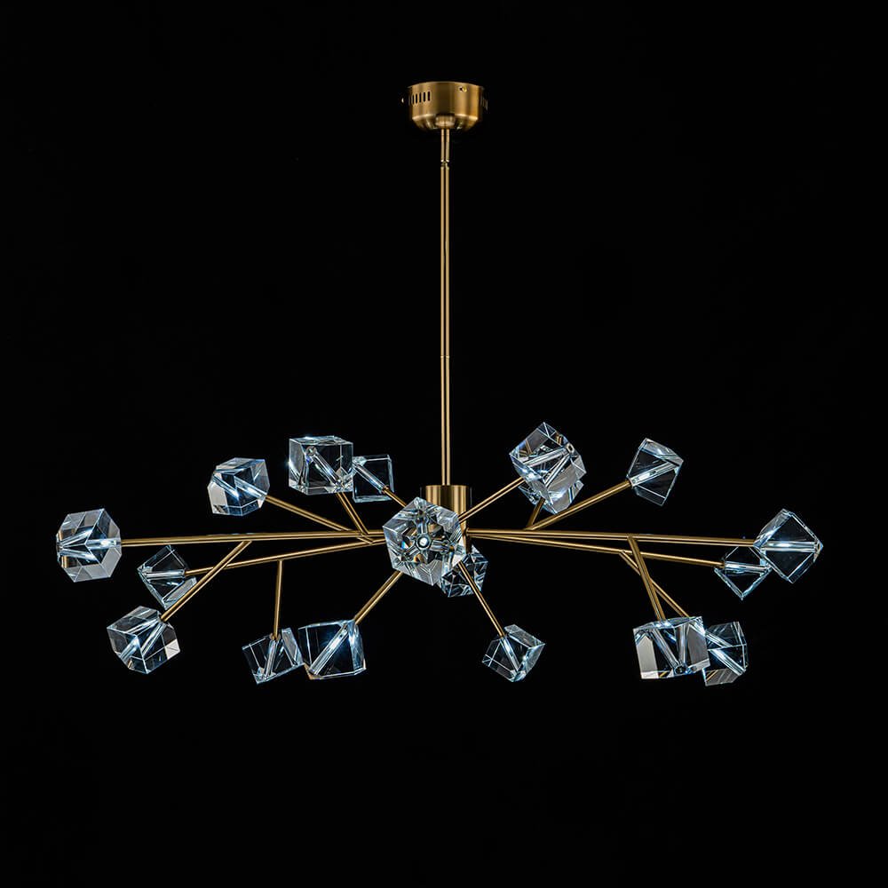 Modern 18 - Light Linear Sputnik Cluster Cube Crystal Chandelier - LightfixturesUAE
