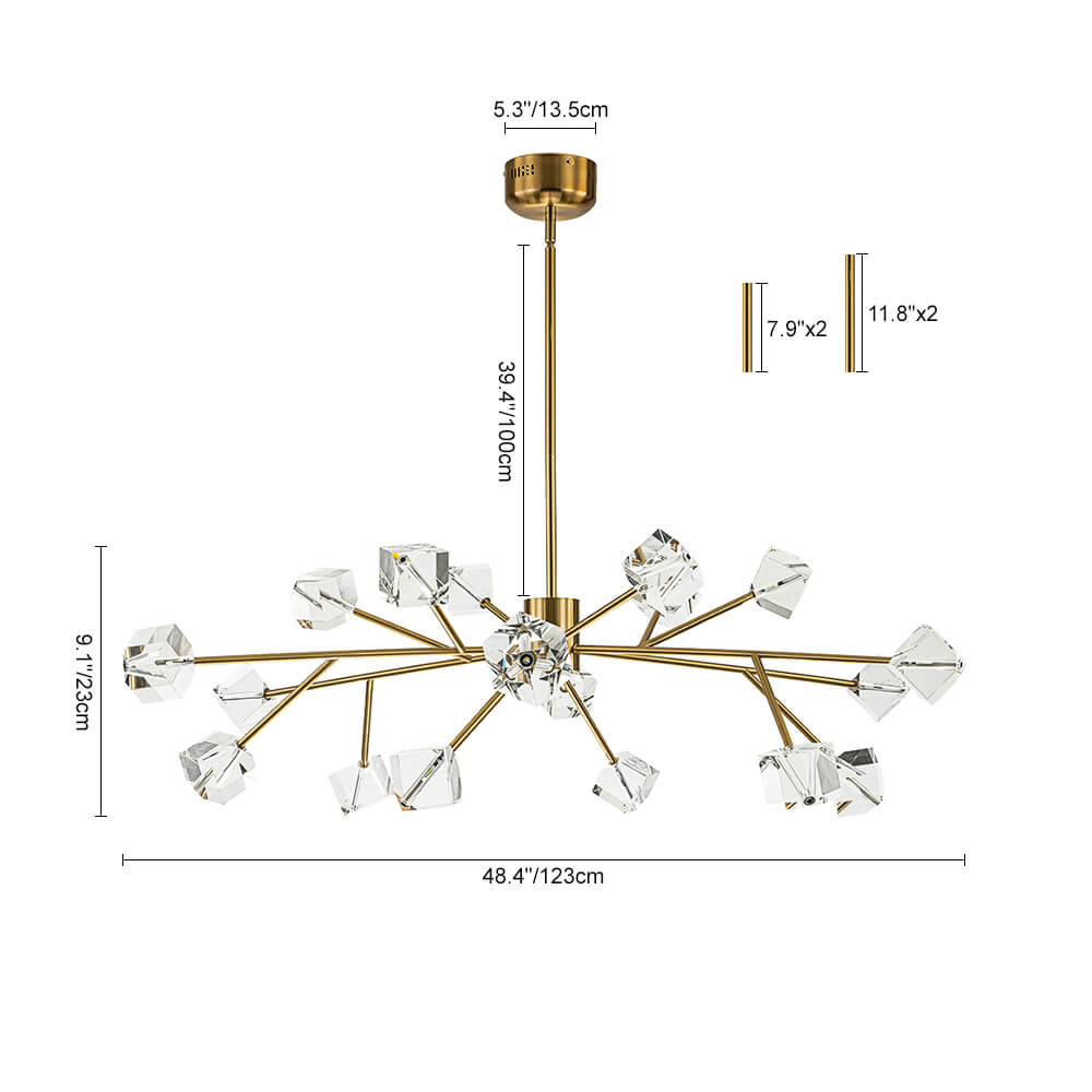 Modern 18 - Light Linear Sputnik Cluster Cube Crystal Chandelier - LightfixturesUAE