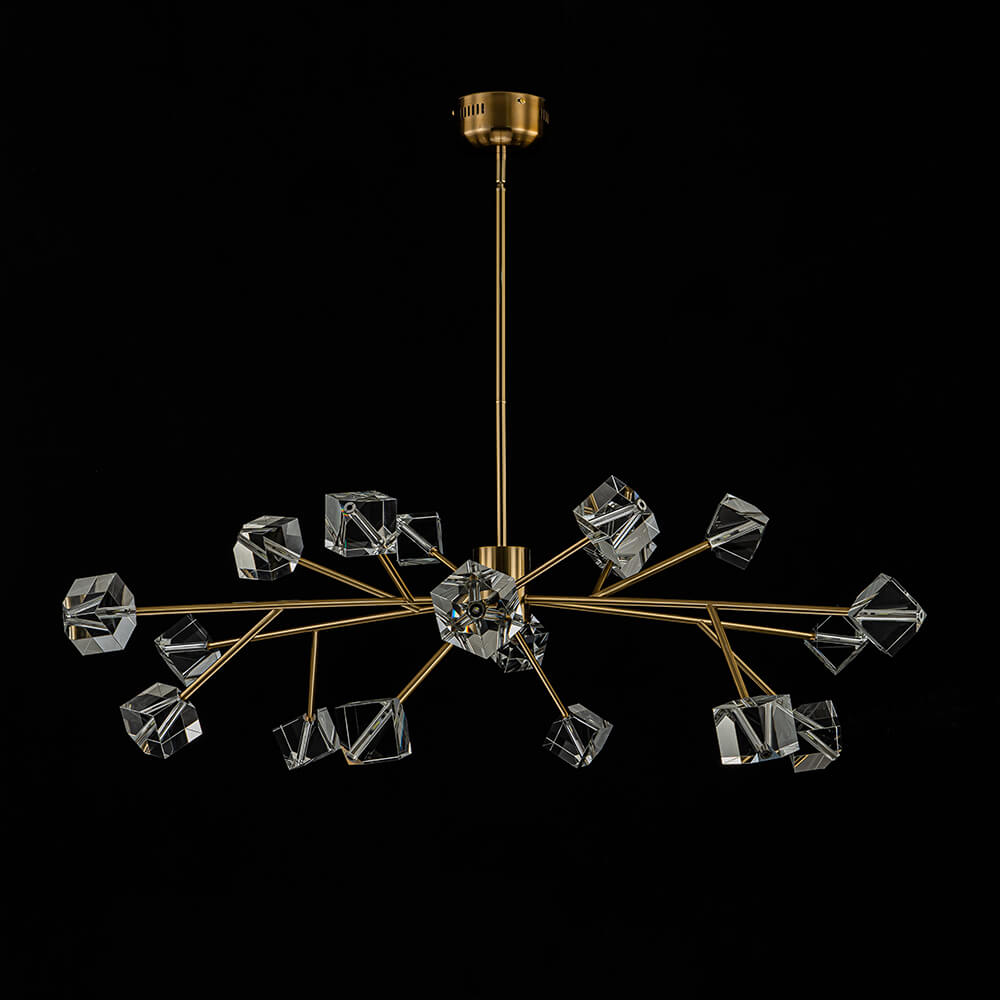 Modern 18 - Light Linear Sputnik Cluster Cube Crystal Chandelier - LightfixturesUAE