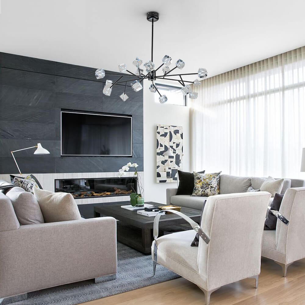 Modern 18 - Light Linear Sputnik Cluster Cube Crystal Chandelier - LightfixturesUAE