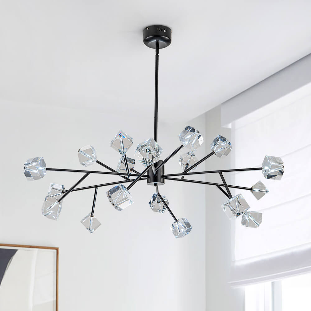 Modern 18 - Light Linear Sputnik Cluster Cube Crystal Chandelier - LightfixturesUAE