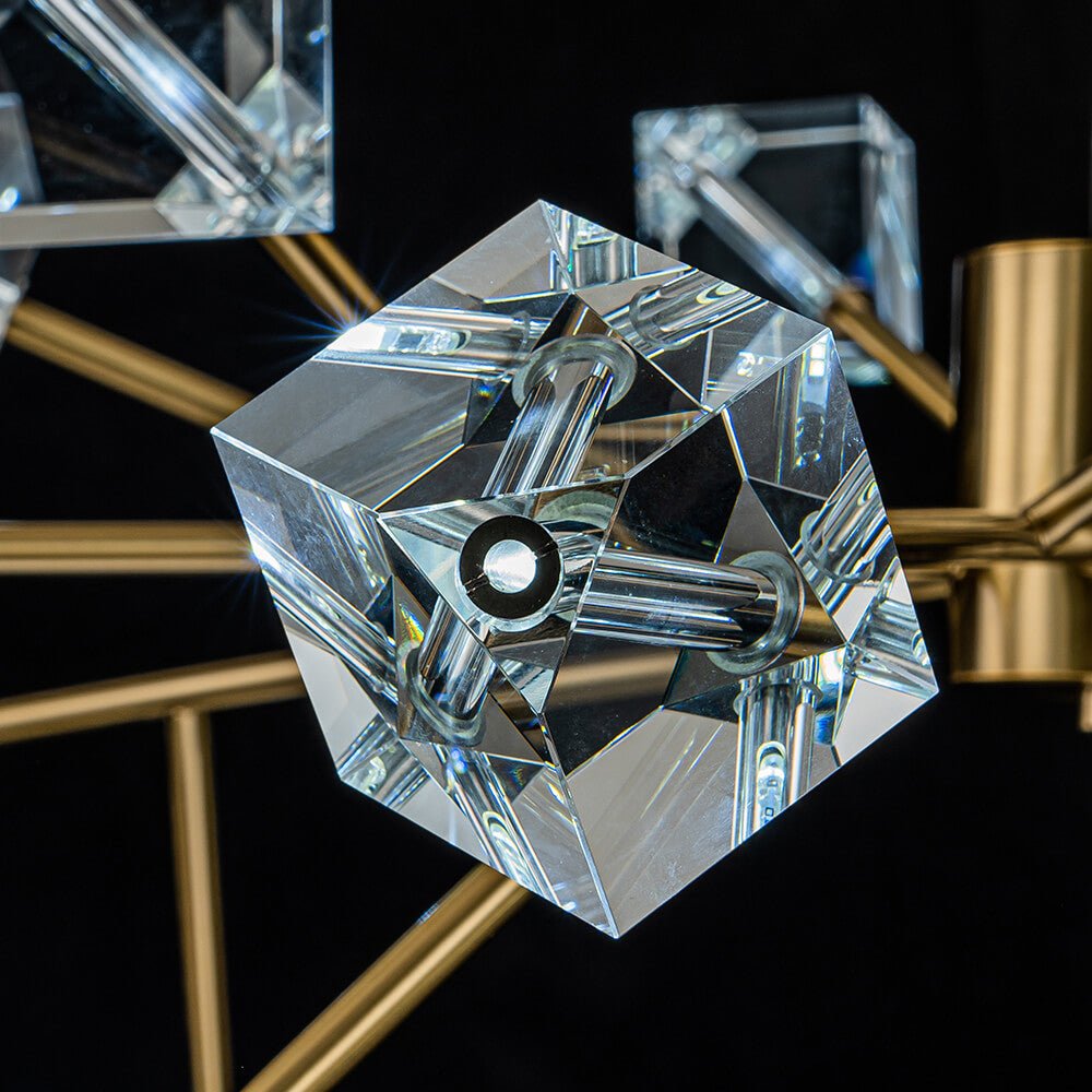 Modern 18 - Light Linear Sputnik Cluster Cube Crystal Chandelier - LightfixturesUAE