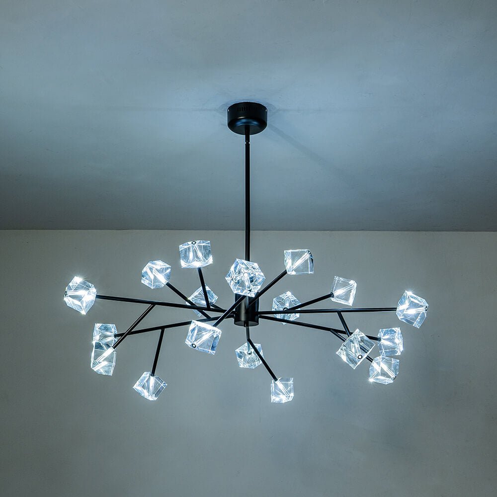 Modern 18 - Light Linear Sputnik Cluster Cube Crystal Chandelier - LightfixturesUAE