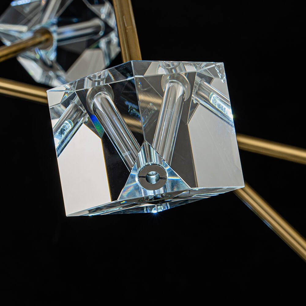 Modern 18 - Light Linear Sputnik Cluster Cube Crystal Chandelier - LightfixturesUAE
