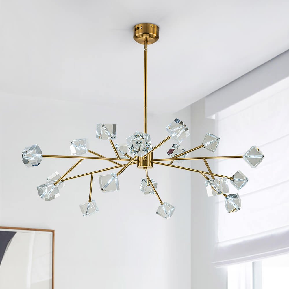 Modern 18 - Light Linear Sputnik Cluster Cube Crystal Chandelier - LightfixturesUAE