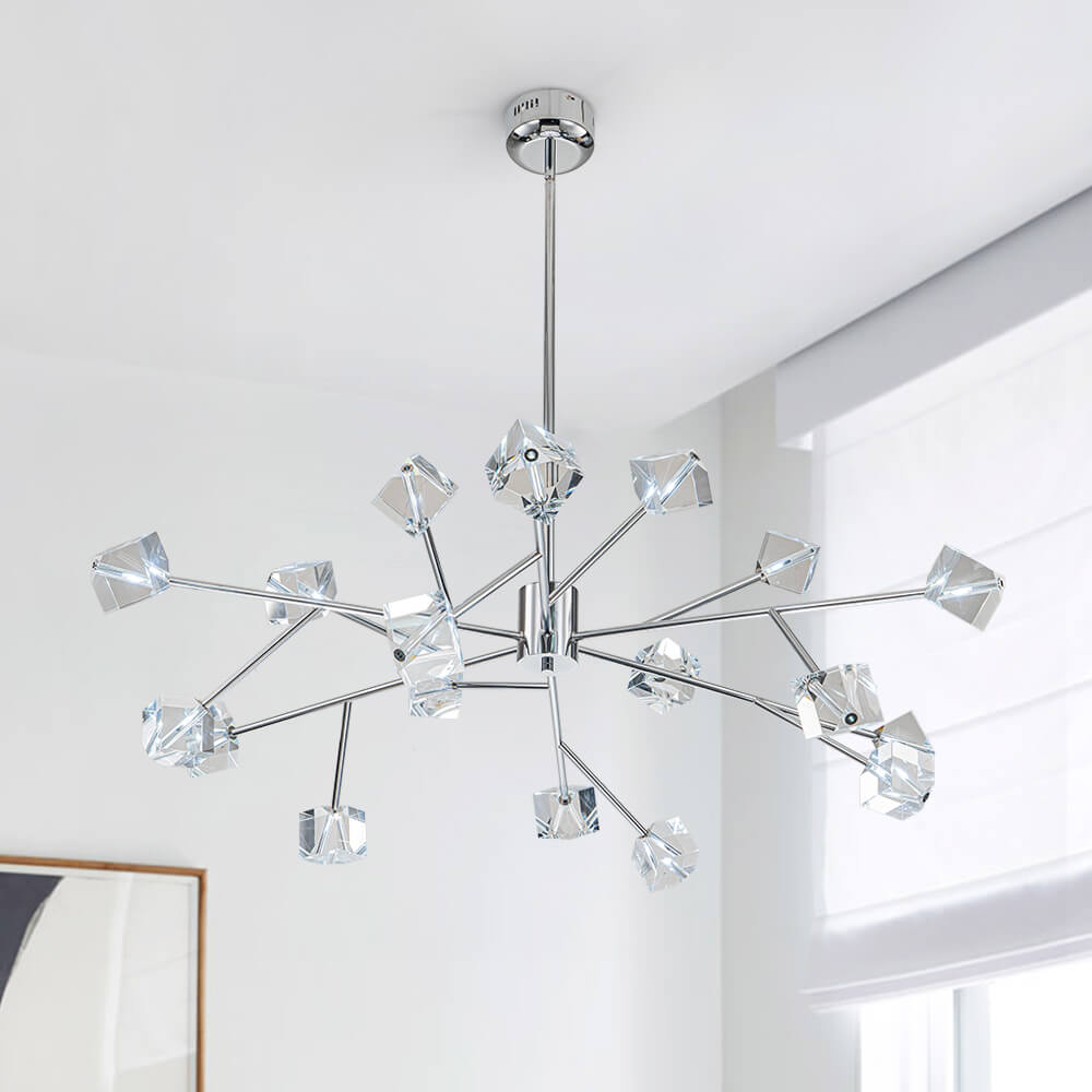 Modern 18 - Light Linear Sputnik Cluster Cube Crystal Chandelier - LightfixturesUAE