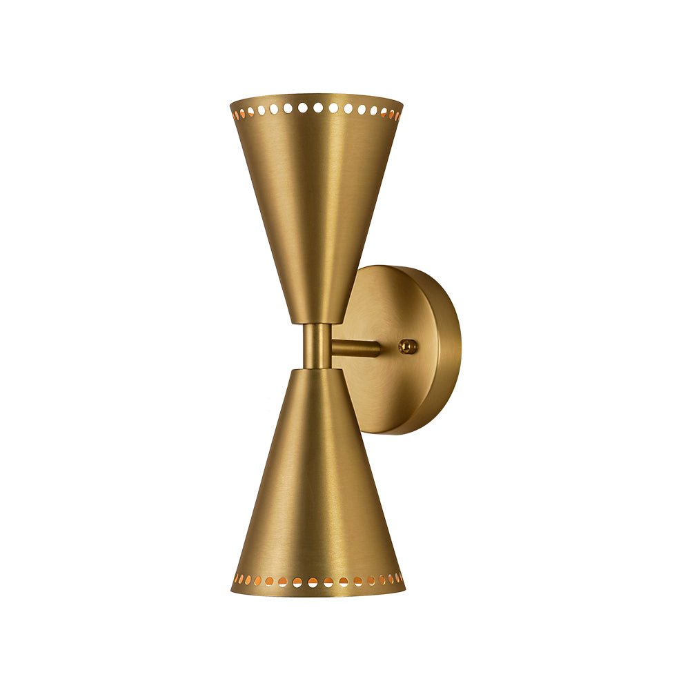 Modern 2 - Light Brushed Brass Double - Conical Wall Sconce - LightfixturesUAE