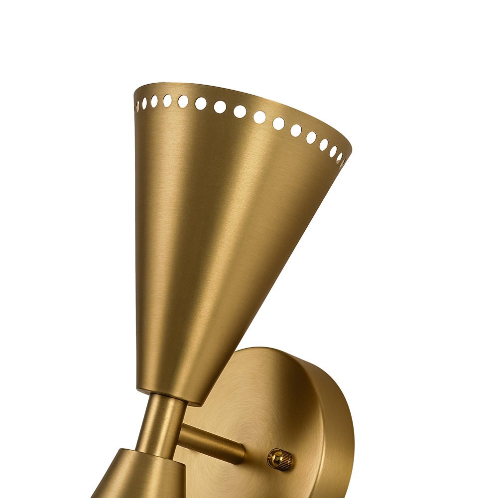 Modern 2 - Light Brushed Brass Double - Conical Wall Sconce - LightfixturesUAE
