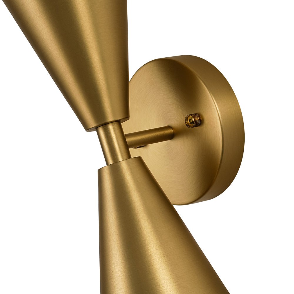Modern 2 - Light Brushed Brass Double - Conical Wall Sconce - LightfixturesUAE