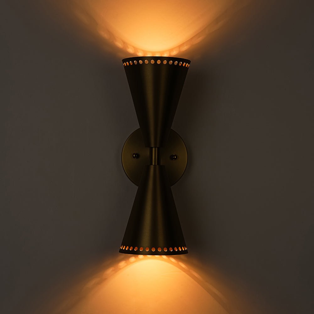 Modern 2 - Light Brushed Brass Double - Conical Wall Sconce - LightfixturesUAE