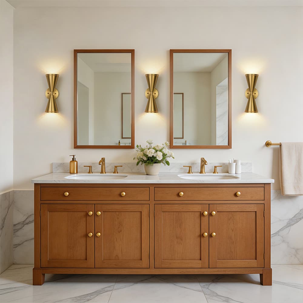Modern 2 - Light Brushed Brass Double - Conical Wall Sconce - LightfixturesUAE