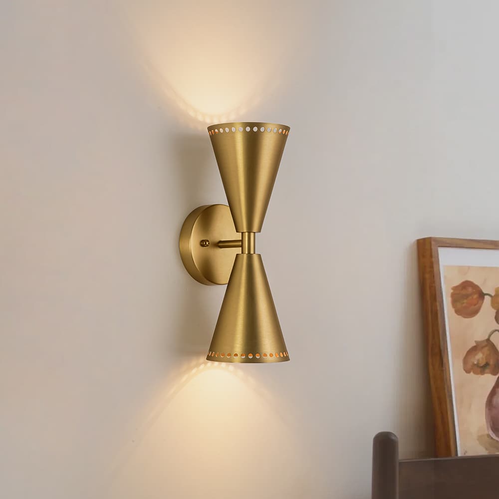 Modern 2 - Light Brushed Brass Double - Conical Wall Sconce - LightfixturesUAE