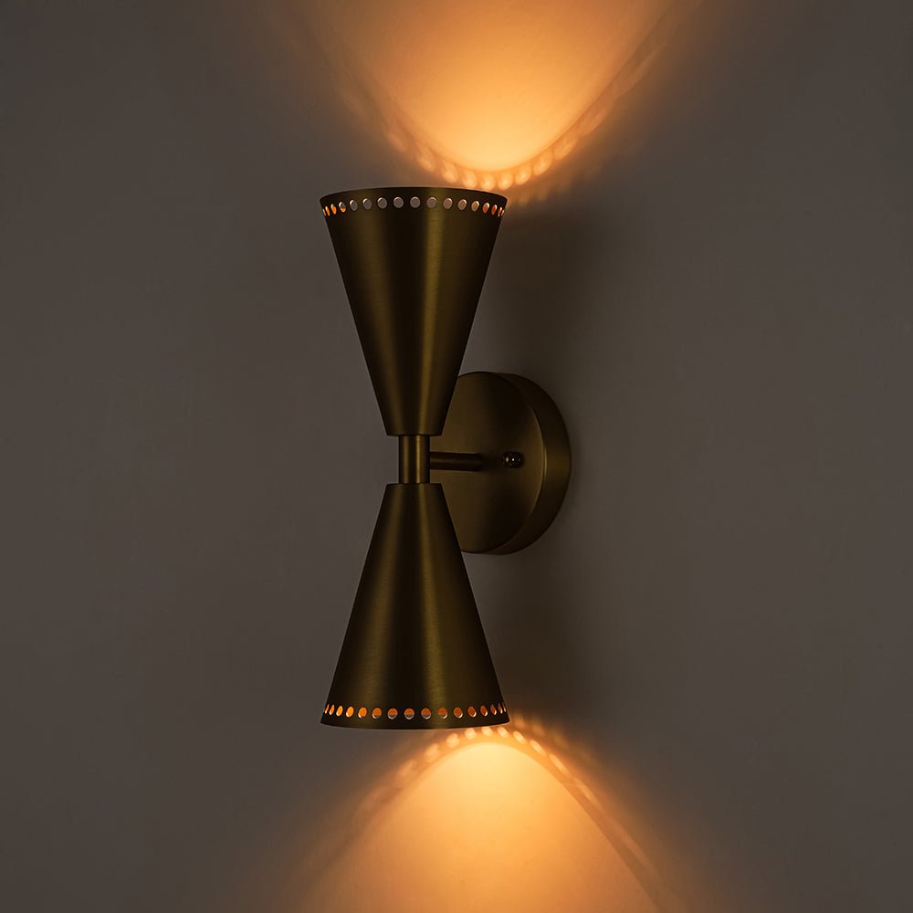 Modern 2 - Light Brushed Brass Double - Conical Wall Sconce - LightfixturesUAE