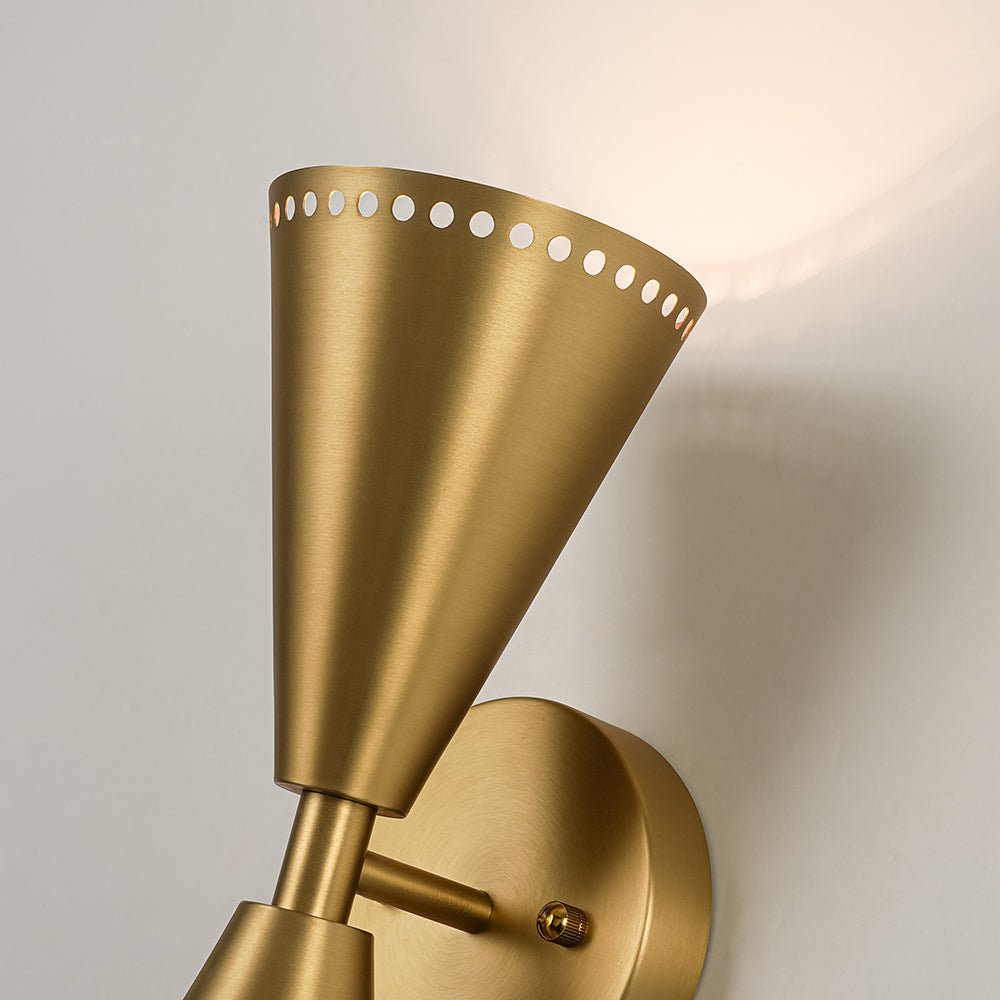 Modern 2 - Light Brushed Brass Double - Conical Wall Sconce - LightfixturesUAE