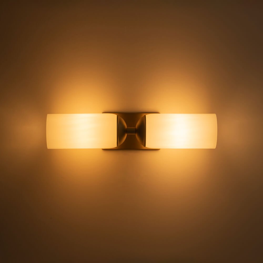 Modern 2 - Light Cylindrical Opal White Glass Vanity Wall Sconce - LightfixturesUAE