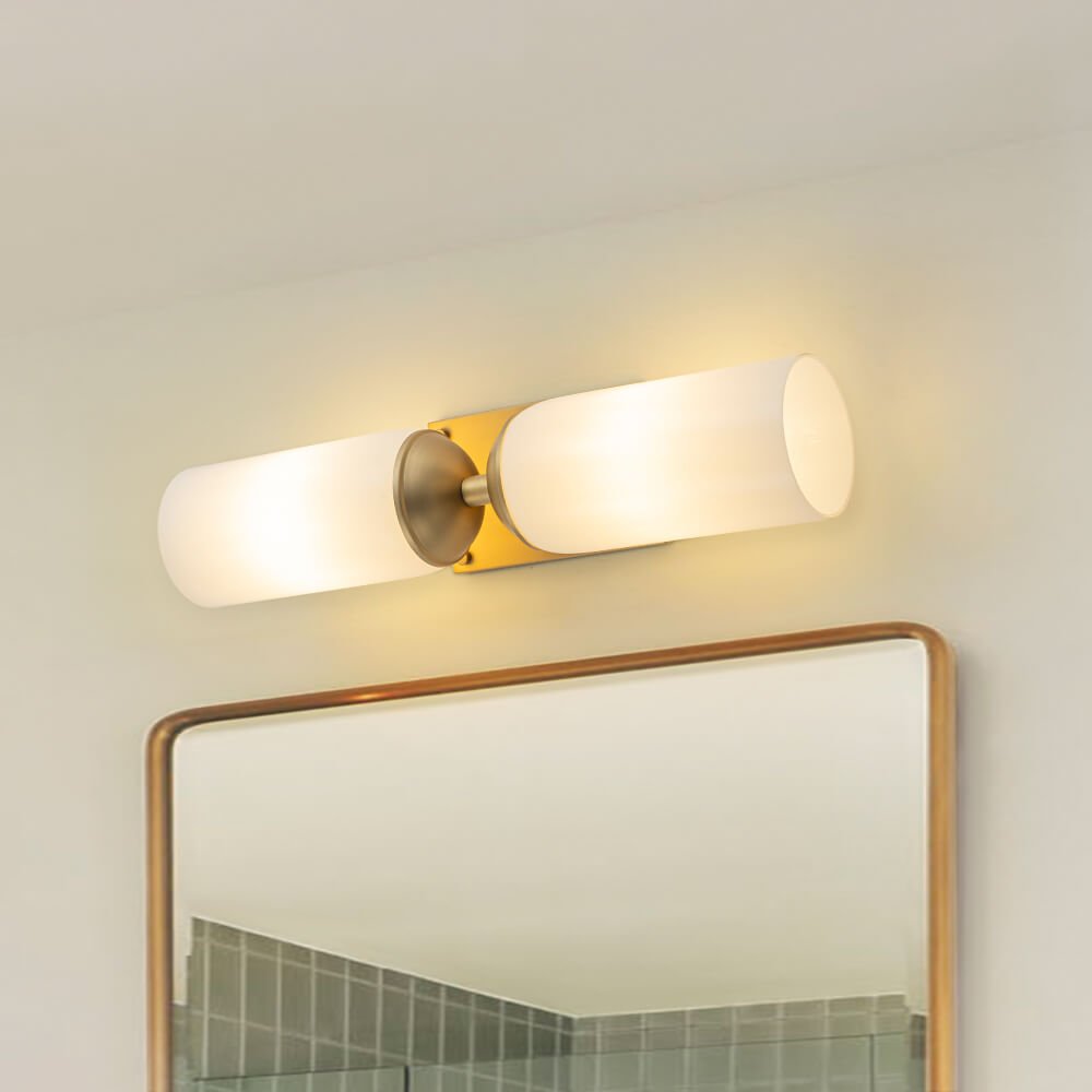 Modern 2 - Light Cylindrical Opal White Glass Vanity Wall Sconce - LightfixturesUAE