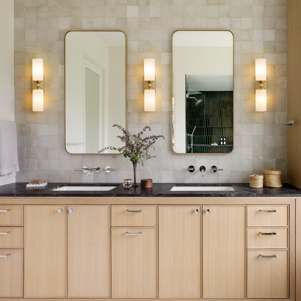 Modern 2 - Light Cylindrical Opal White Glass Vanity Wall Sconce - LightfixturesUAE