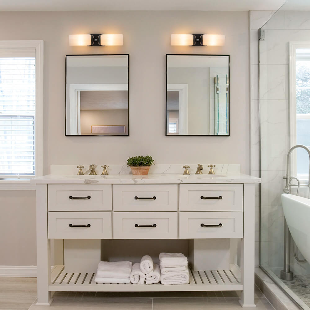 Modern 2 - Light Cylindrical Opal White Glass Vanity Wall Sconce - LightfixturesUAE