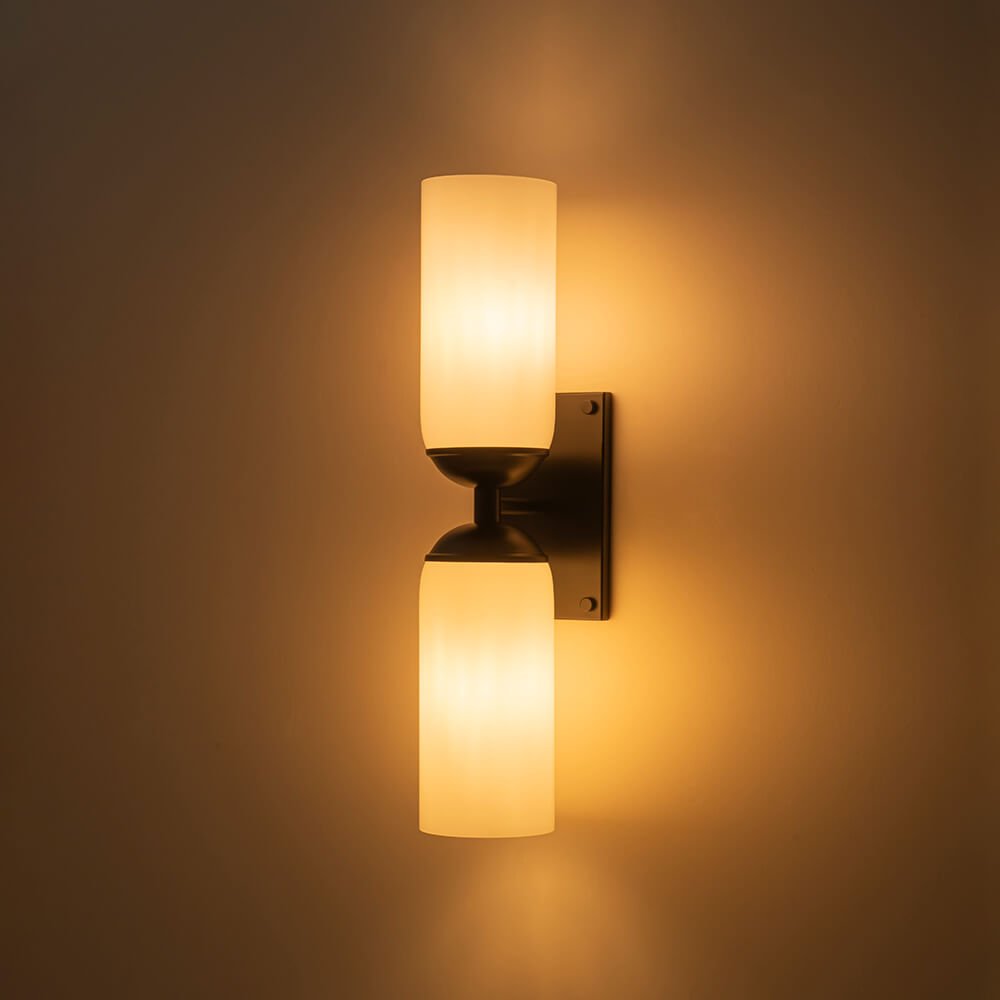 Modern 2 - Light Cylindrical Opal White Glass Vanity Wall Sconce - LightfixturesUAE