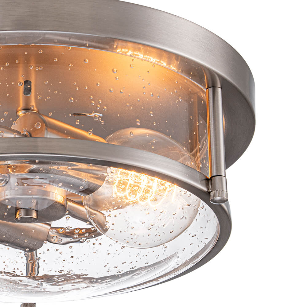 Modern 2 - Light Drum Seeded Glass Flush Mount Ceiling Light - LightfixturesUAE