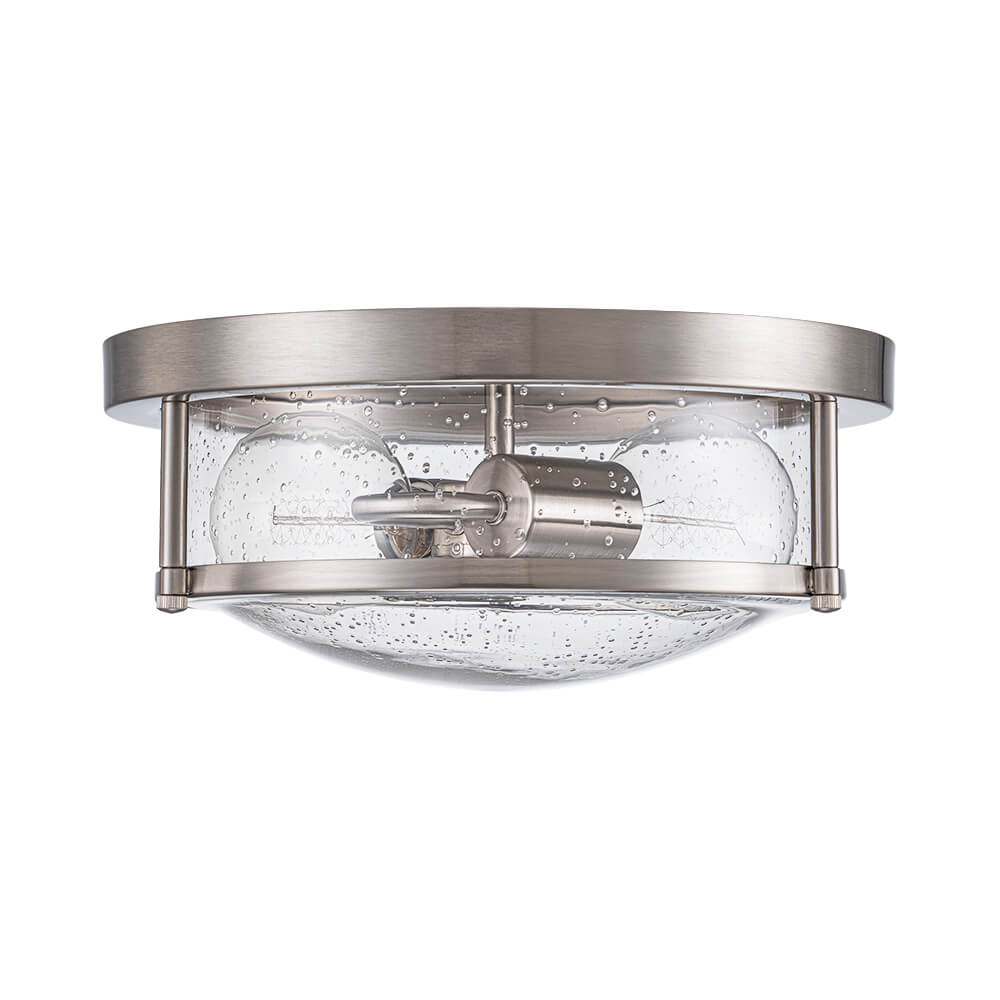 Modern 2 - Light Drum Seeded Glass Flush Mount Ceiling Light - LightfixturesUAE