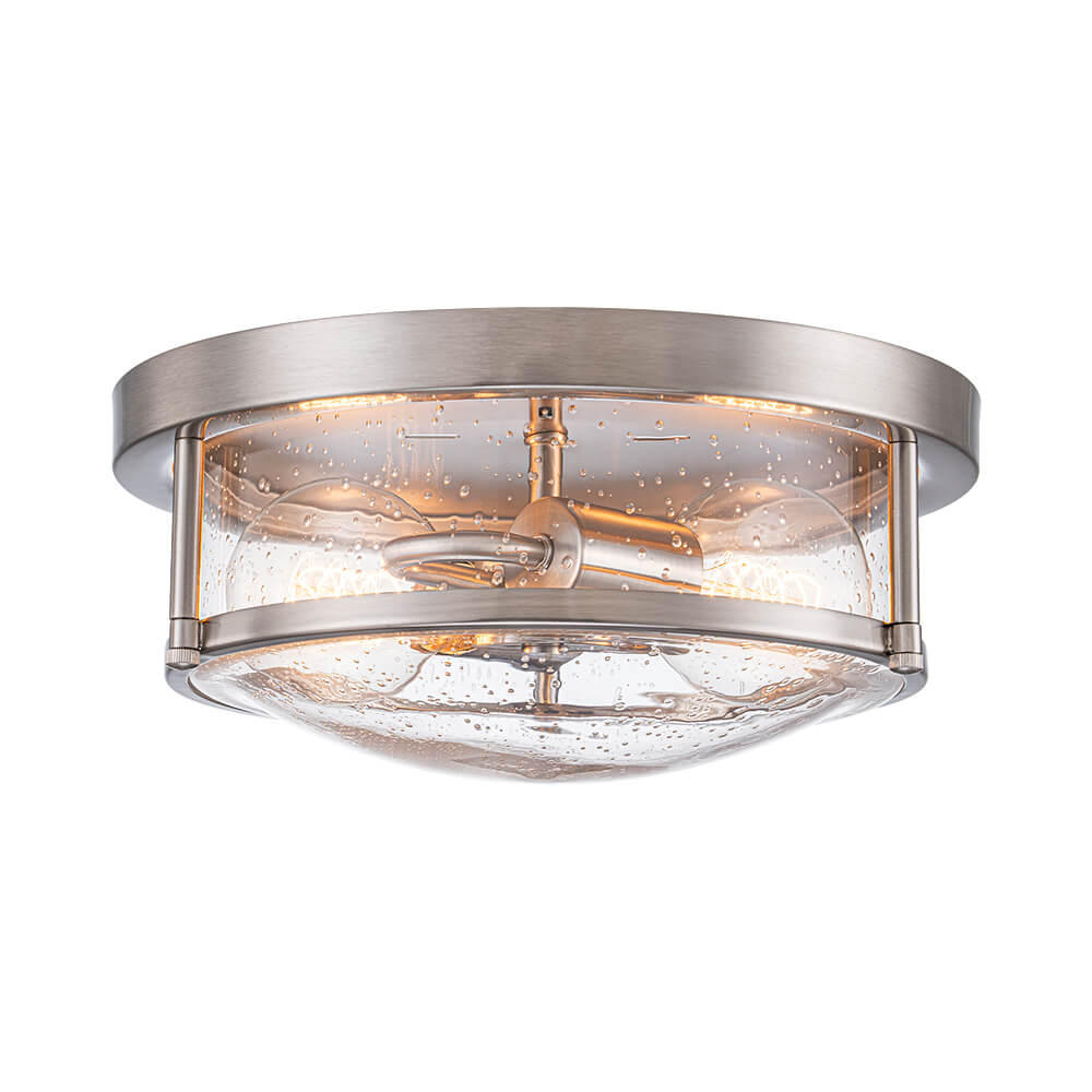 Modern 2 - Light Drum Seeded Glass Flush Mount Ceiling Light - LightfixturesUAE
