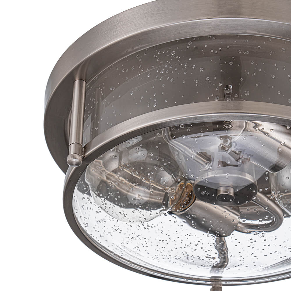 Modern 2 - Light Drum Seeded Glass Flush Mount Ceiling Light - LightfixturesUAE