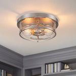Modern 2 - Light Drum Seeded Glass Flush Mount Ceiling Light - LightfixturesUAE