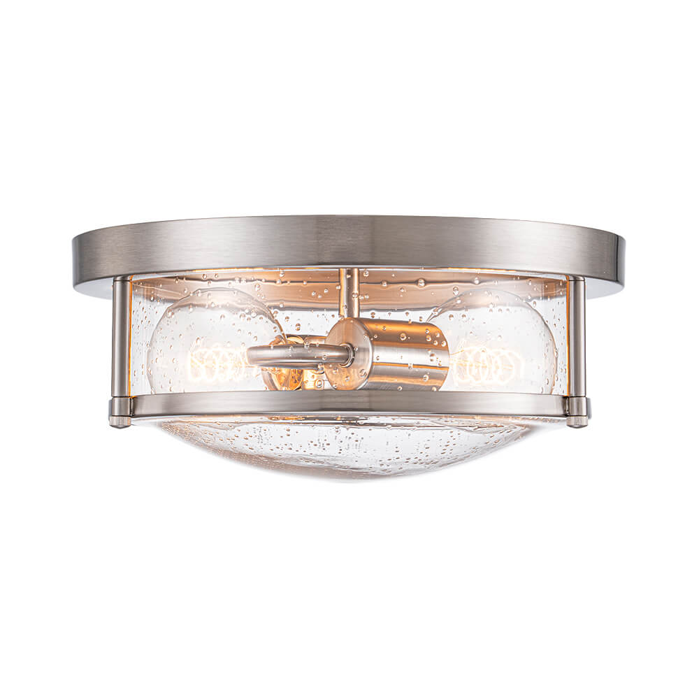 Modern 2 - Light Drum Seeded Glass Flush Mount Ceiling Light - LightfixturesUAE