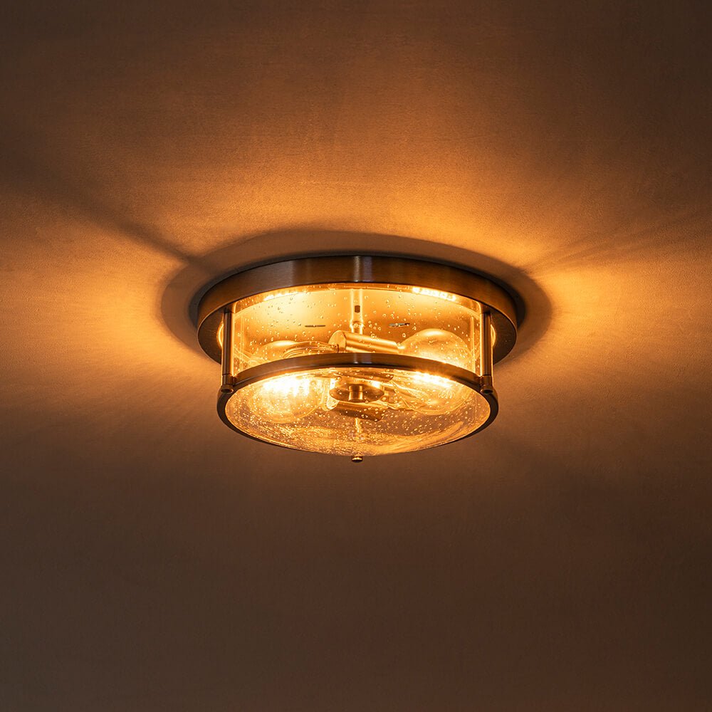 Modern 2 - Light Drum Seeded Glass Flush Mount Ceiling Light - LightfixturesUAE