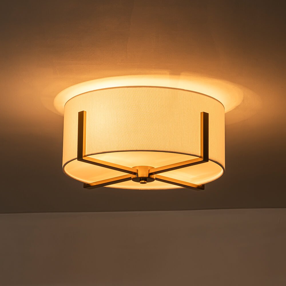 Modern 2 - Light Fabric Lampshade Drum Semi - Flush Ceiling Light - LightfixturesUAE