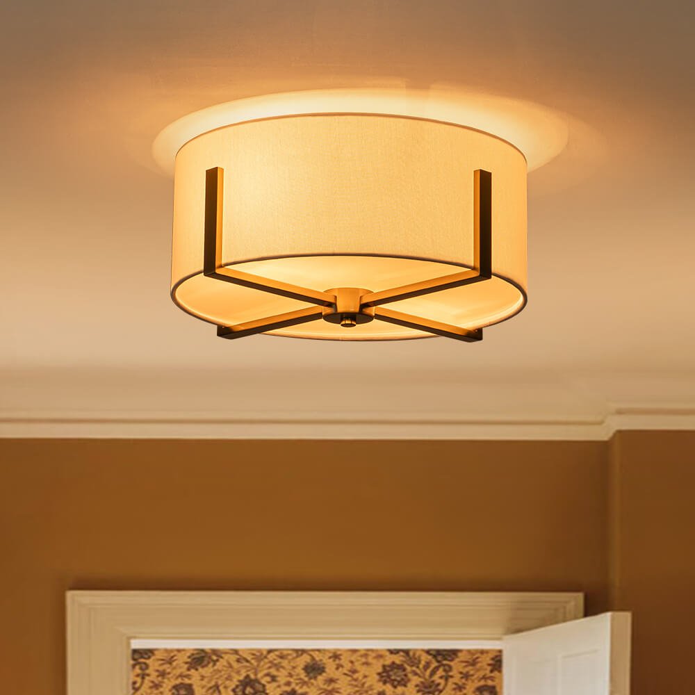 Modern 2 - Light Fabric Lampshade Drum Semi - Flush Ceiling Light - LightfixturesUAE
