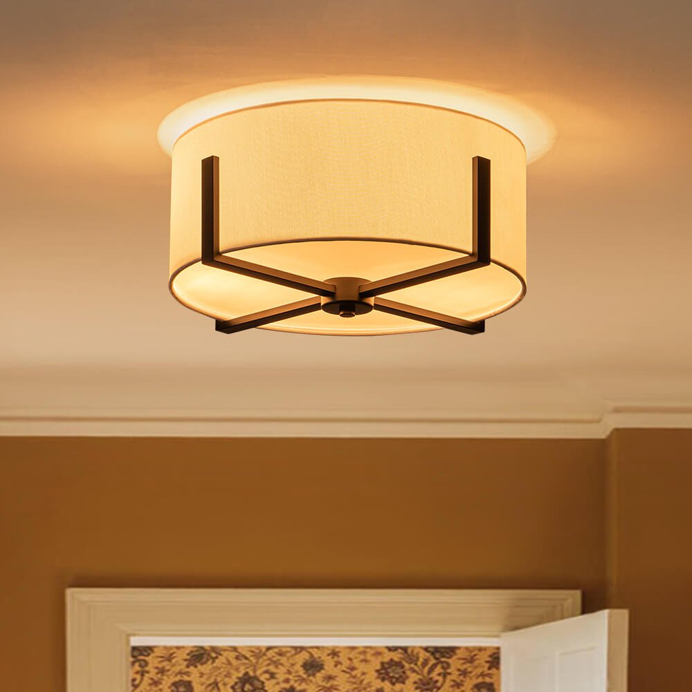 Modern 2 - Light Fabric Lampshade Drum Semi - Flush Ceiling Light - LightfixturesUAE