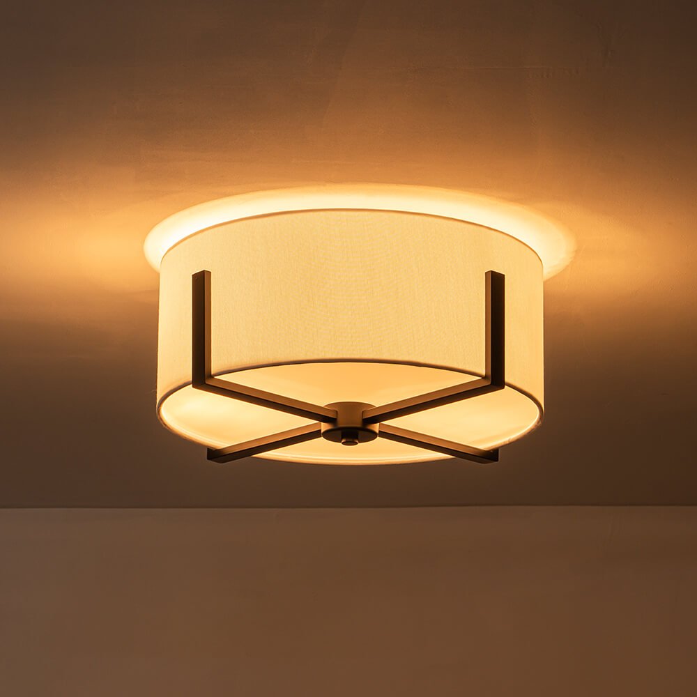 Modern 2 - Light Fabric Lampshade Drum Semi - Flush Ceiling Light - LightfixturesUAE
