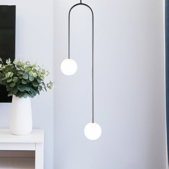 Modern 2 Light Hand Blown Opal Glass Globe Pendant Light - LightfixturesUAE