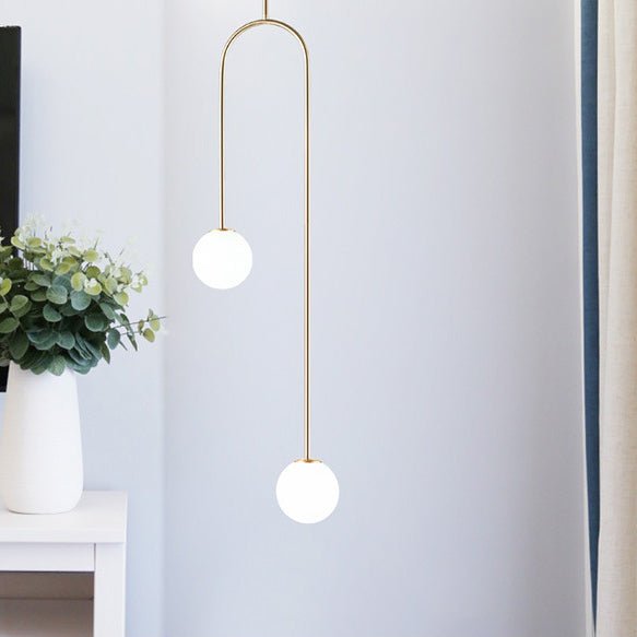 Modern 2 Light Hand Blown Opal Glass Globe Pendant Light - LightfixturesUAE