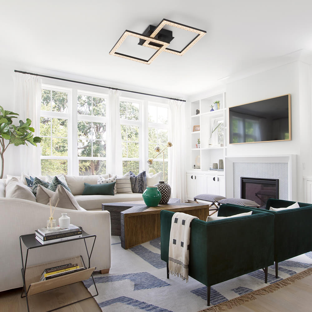 Modern 2 - Light Square LED Semi - Flush Ceiling Light - LightfixturesUAE