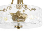 Modern 2 - Light Water Rippled Glass Drum Semi - Flush Mount Ceiling Light - LightfixturesUAE