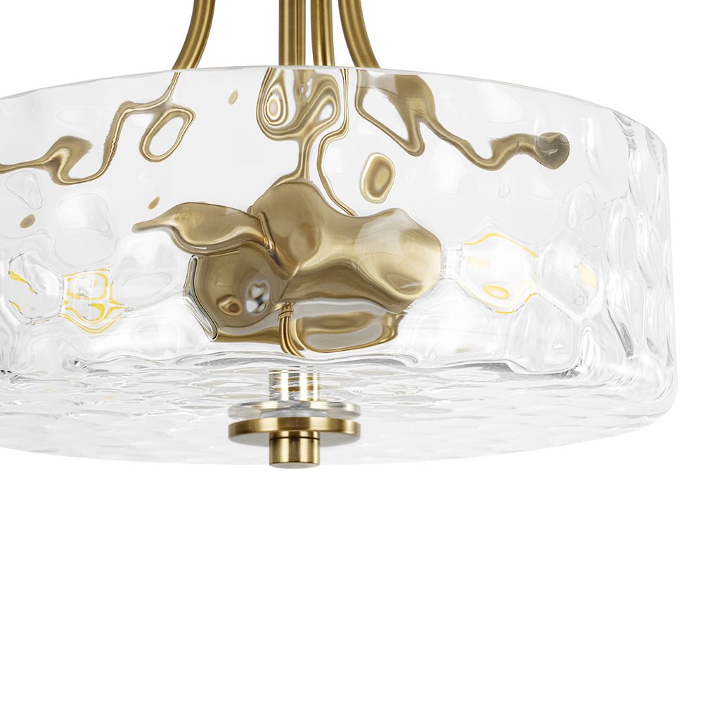 Modern 2 - Light Water Rippled Glass Drum Semi - Flush Mount Ceiling Light - LightfixturesUAE